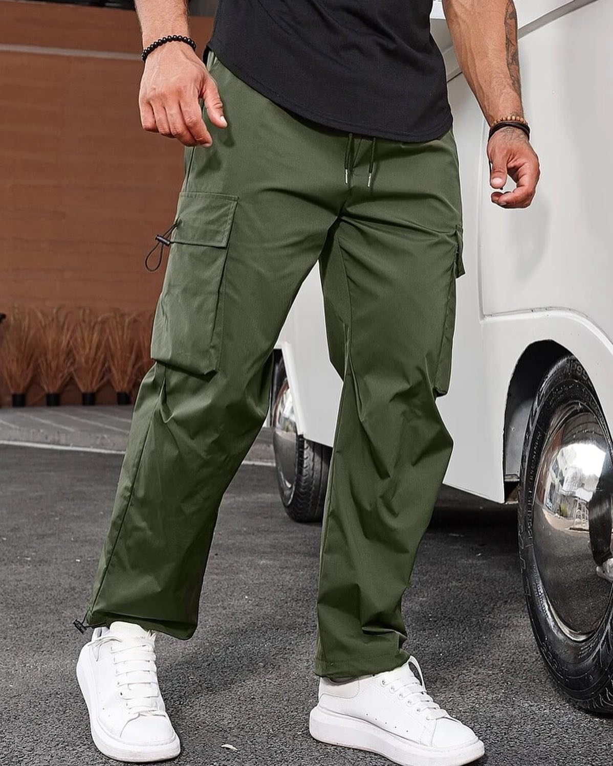 Striped Side Flap Cargo Trousers